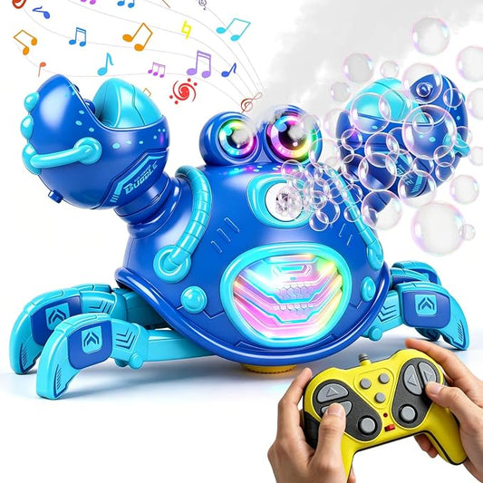 Gretex Crab Bubble Machine for Kids 3-6 Year Old: Remote Control Bubble Machine With Mist Spray Led Lights Music, AutoWalking Bubble Toy, Bubble Maker for Toddler Boys Girls Indoor Outdoor Party, Blue