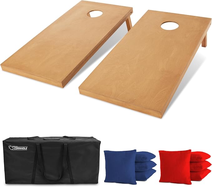 GoSports 4 ft x 2 ft Regulation Size Wooden Cornhole Boards Set with Light Brown Finish - Includes Carrying Case (Choose Your Colors)