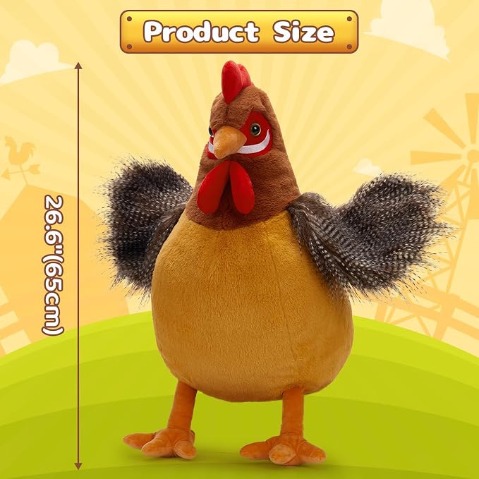 BENINY Giant Chicken Stuffed Animal, Realistic Jumbo Hen Plush Toy, 25.5" Cute Stuffed Rooster for Kids Girls Boys on Easter Christmas Birthday, Soft Farm Stuffed Animals Gift