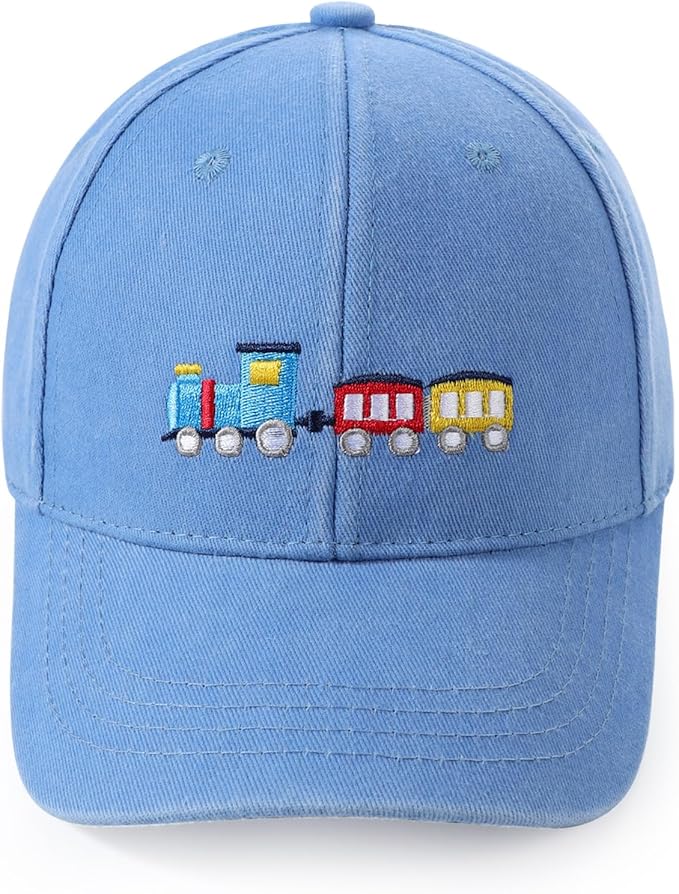 Cute Train Embroidered Kids Baseball Caps Toddler Washed Cotton Vintage Snapback Trucker Hat for Boys Girls 3-8 Years