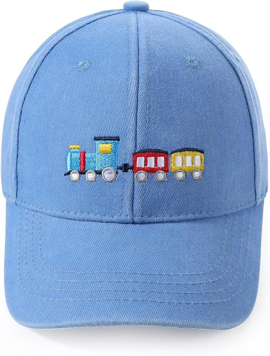 Cute Train Embroidered Kids Baseball Caps Toddler Washed Cotton Vintage Snapback Trucker Hat for Boys Girls 3-8 Years