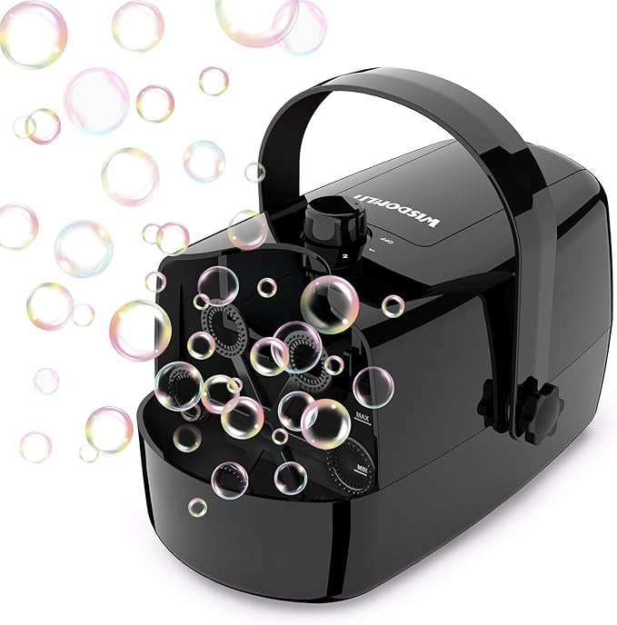 Wisdomlit Bubble Machine, 3-in-1 Bubble Maker, Bubble Blower with 3 Bubble Wheels, Make Small | Medium | Big Bubbles for Kids Toddlers, Bubble Toys for Indoor Outdoor Birthday Party (Black)