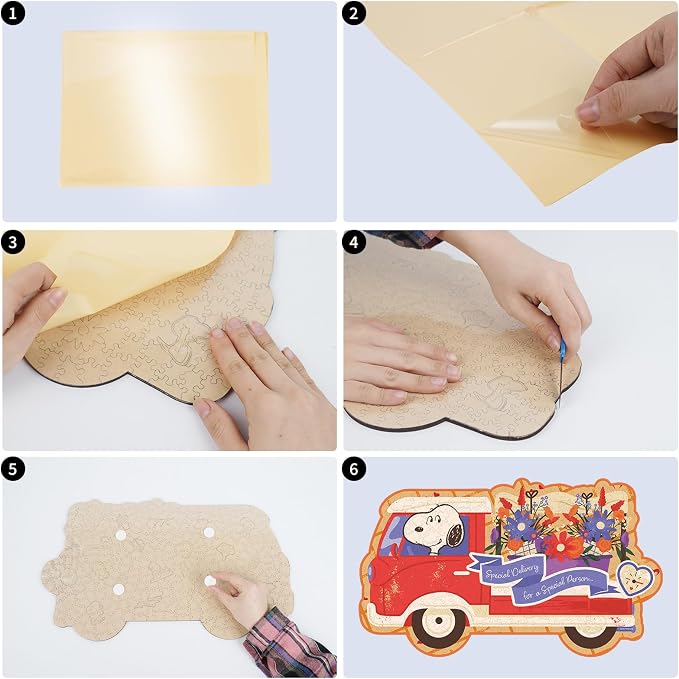 Peanuts Snoopy Puzzles for Adults – 300 Pieces Unique Shaped Flower Car Wooden Jigsaw Puzzles, Birthday Gift for Family, 5MM Thick, Officially Licensed Merchandise – Blooms on Wheels, 17.7" x 10.4"
