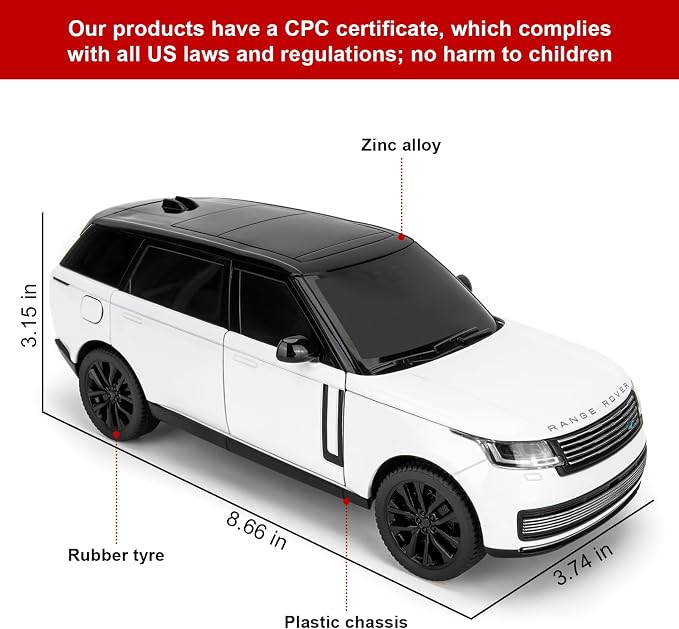 TGRCM-CZ 1:24 Range Rover Die-cast Model Vehicle with Sound & Light, Off-Road Vehicle with Pull Back Function & Openable Doors - Realistic Details for Collectors & Gifts Black-White