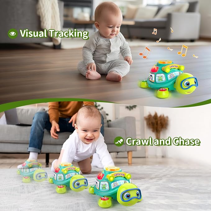 Musical Baby Toys 6-12 Months, Bilingual Educational Turtle Toys for Infants 5 6 7 8 9 10 Months, Crawling Tummy Time Toy with Light & Sound, Baby Boy Girl Gifts for 6 7 9 12 Months