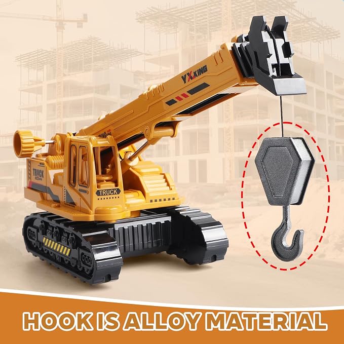 Metal ABS Crane Toy, Diecast Construction Vehicle with Movable Boom and Hook, Construction Toy Truck for Kids Boys Age 3+ Christmas Birthday Gift