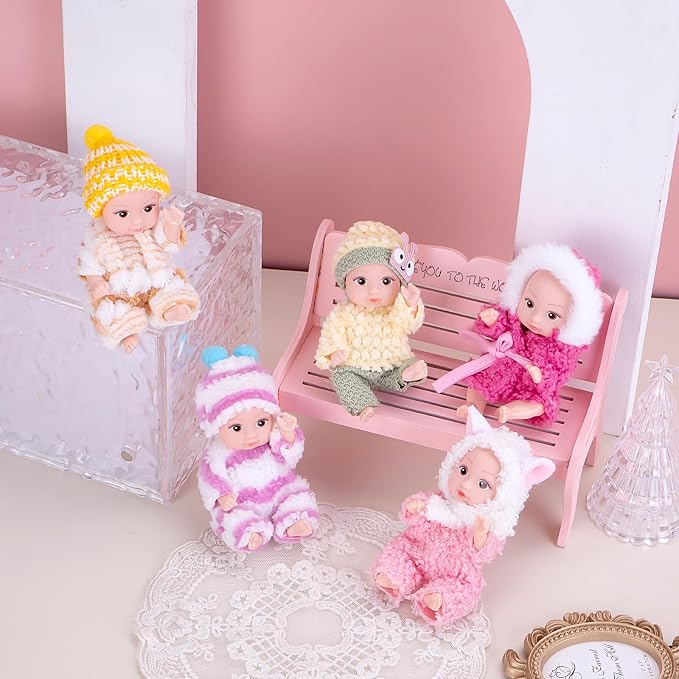 Vueos 10pcs Set 4 Inch Reborn Baby Dolls - Open Eyes Realistic Baby Doll Toys for Kids, Mini Dolls Collection for 3+ Year Old Girls Boys
