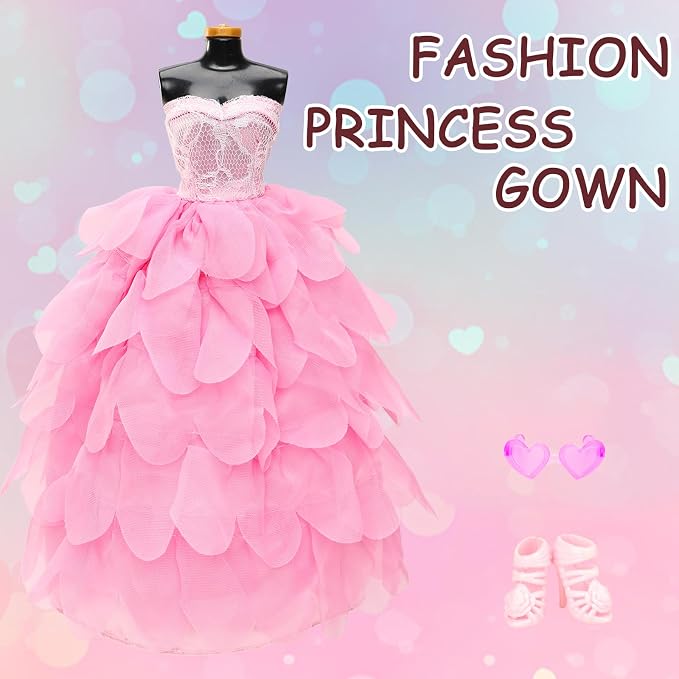 17 PCS Doll Clothing and Accessories for 11.5 inch Girl Dolls Including 6 Set Handmade Clothes -Wedding Evening Gowns Fashion Form-Fitting Mermaid Dresses Casual Sport Outfit with 6 Shoes&Bag&Glasses