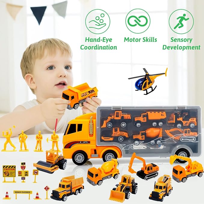 ALOTJOY Toys for Boys,13 Pcs Engineering Die-cast Construction Car Toddler Toys for 3 Year Old Boys Vehicles Gifts Kids Toys for Age 3 4 5 6 7 Year Old Kids