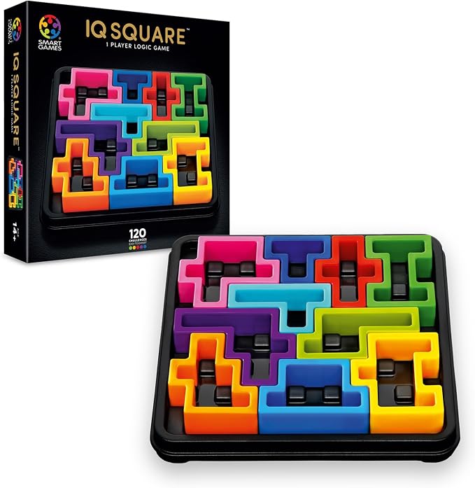SmartGames IQ Deluxe: Square - the New IQ Series for Ages 14 - Adult with 120 Challenges Featuring a Larger Display and Travel Case