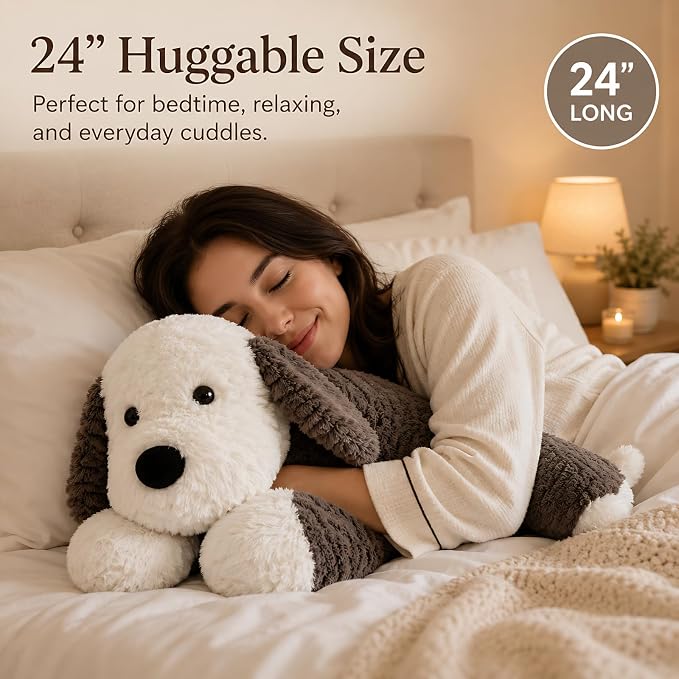 MaoGoLan 4lb-Weight Dog Stuffed Animal for Anxiety Adults Kids Cuddly Pillow, 24 Inch Puppy Plush with Microwavable Heating/Cooling Pad, Soft Plush Toy for Dog Lovers Gift Christmas Birthday