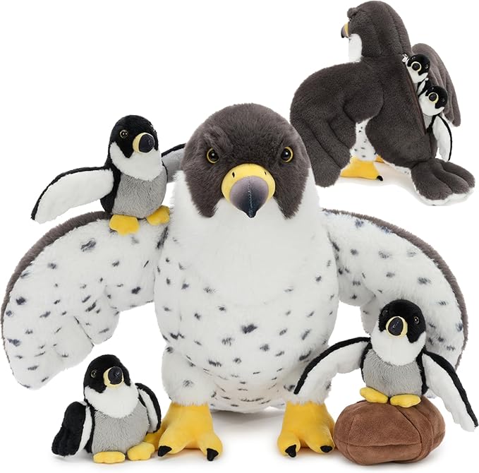 MaoGoLan 4 Pcs Peregrine Falcon Stuffed Animals Bulk with 3 Baby Birds Inside, 18 inch Giant Plush Falcon Toys Set Funny Stuffed Eagle Christmas Mother's Day