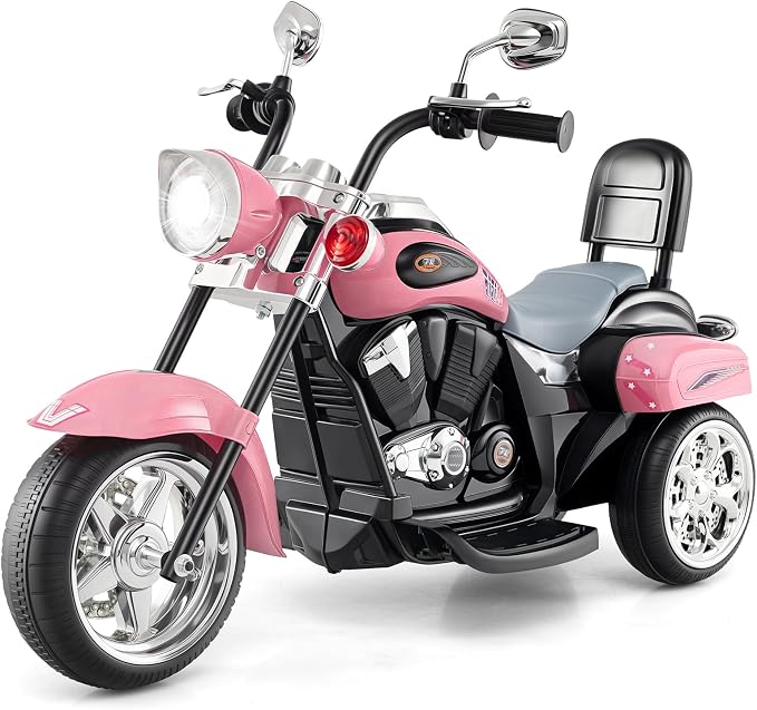 Costzon Kids Motorcycle, 6V Battery Powered Ride on Chopper Motorcycle w/Horn, Headlight, 3-Wheel Stable Ride on Toys, Electric Toddler Motorcycle for Kids, Gift for Boys Girls (Laser Pink)