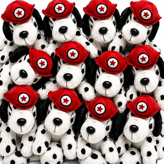 4E's Novelty 12 Pack Dalmatians Stuffed Animals - Soft Stuffed Dog Plush, 6” Small Puppy Plush with Fire Hat, Dog Toy for Kids, Birthday Party Favors
