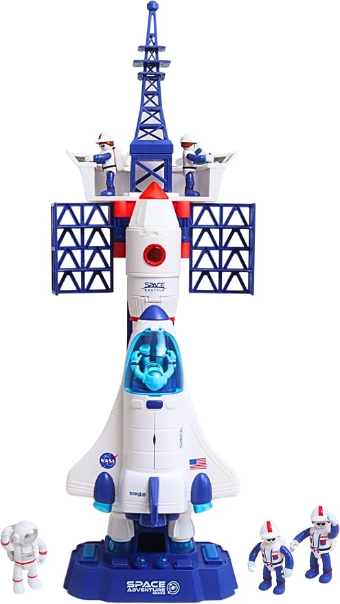 Space Adventure Launch Playset Licensed Space Shuttle, Rocket & Capsule Toy with Lights, Sounds & Steam Effect – 28.5” Tall Space Station Playset with 3 Poseable Figures – Kids Ages 3+