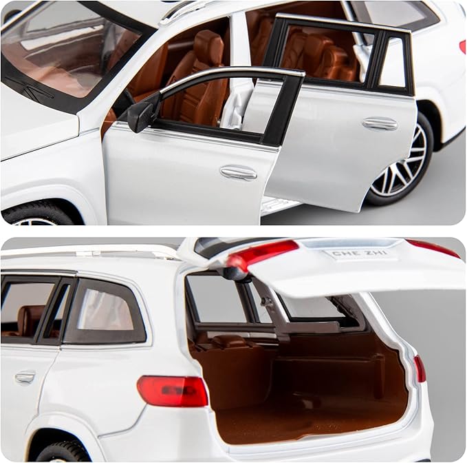 WAKAKAC 1/24 GLS63 AMG Model Car,Zinc Alloy Diecast Toy Car Pull Back with Light and Sound Toy Vehicle Door Can Be Opened (White)