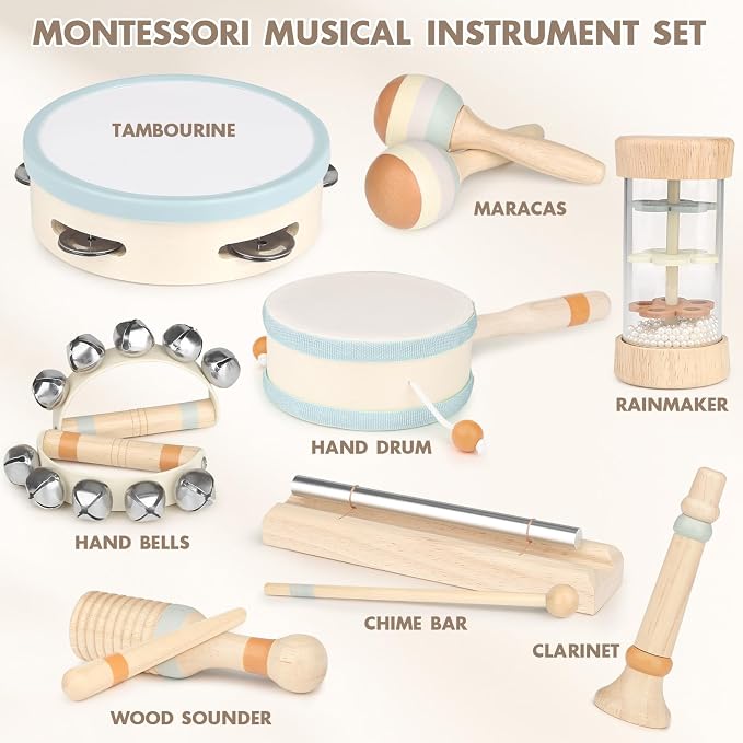 Vanplay Baby Musical Toys Set - Montessori Toys for 2 3 Year Old Boy Girl Birthday Gifts, 8 in 1 Musical Instruments for Toddlers with Drum/Flute/Maracas, Preschool Learning Toys for Baby 18+ Months