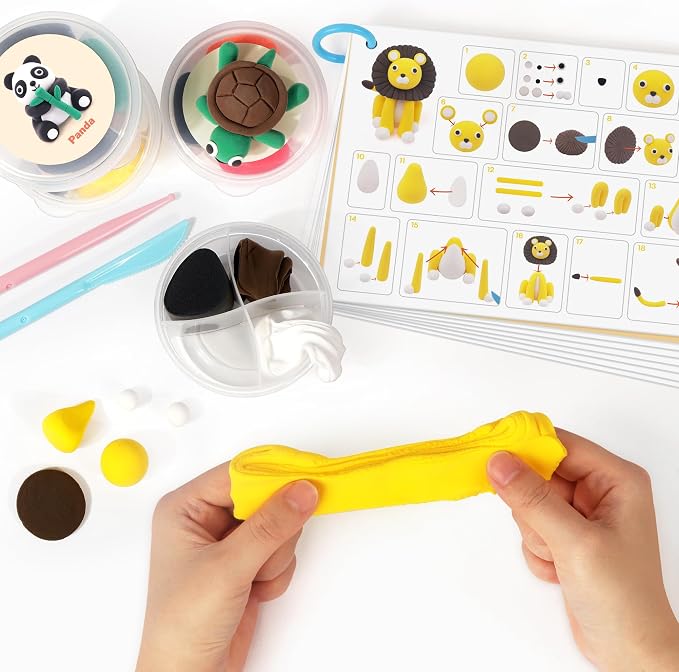 Air Dry Clay Kit for Kids, 12 Animals Modeling Clay for Kids, Molding Clay with Tutorial Cards & Video, 8 Sculpting Tools, Ultra Light, Safe & Non-Toxic, DIY Arts and Crafts Toys Gifts for Boys Girls