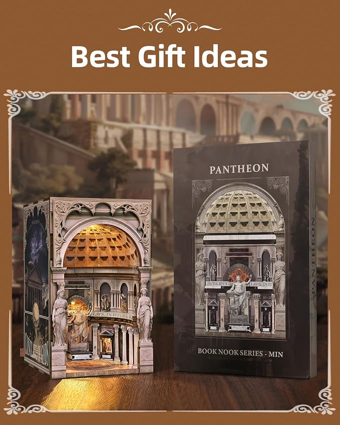CCCDF DIY Dollhouse Kit | Ancient Roman Architecture Miniature Model with LED Light, Dust Cover, Moving Ceiling, 2-3 Hour Easy Assembly | Craft Gift for Adults Teens Home Decor (Pantheon)