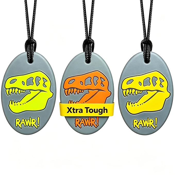 Xtra Tough (XT) Dino Sensory Chew Necklace for Kids, Boys or Girls - Chewing Necklace Teething Necklace Teether Necklace Chew Toys - Teething Toys Designed for Autism Aggressive Chewers