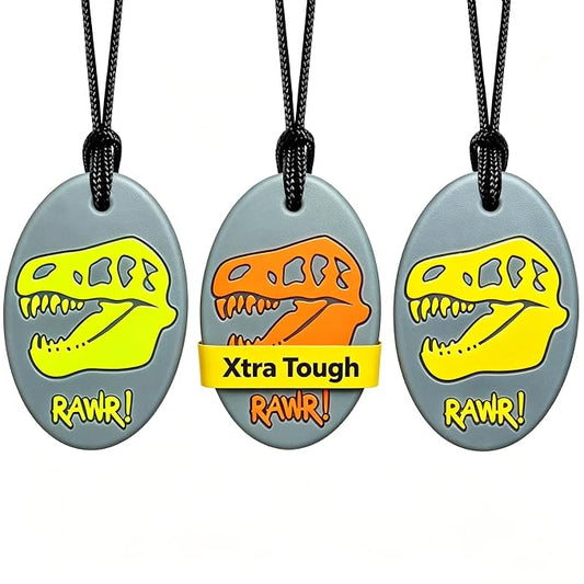 Xtra Tough (XT) Dino Sensory Chew Necklace for Kids, Boys or Girls - Chewing Necklace Teething Necklace Teether Necklace Chew Toys - Teething Toys Designed for Autism Aggressive Chewers