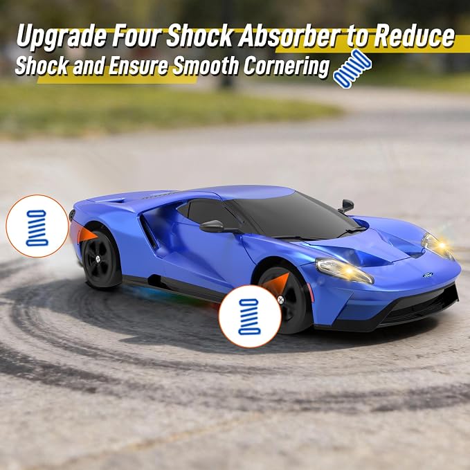 YONCHER RC Drift Car, Remote Control Car for Kids Ford GT Officially Licensed, 1:24 20KM/H 4WD with Lights, Fast Racing Toy Car for Boys Girls, Blue