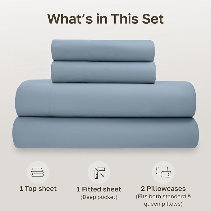 California Design Den Bed Sheets Queen Size - Soft 100% Percale Sheets Queen with Deep Pockets, Crisp Percale, Breathable and Durable Bedding Set - Blue Hydrangea