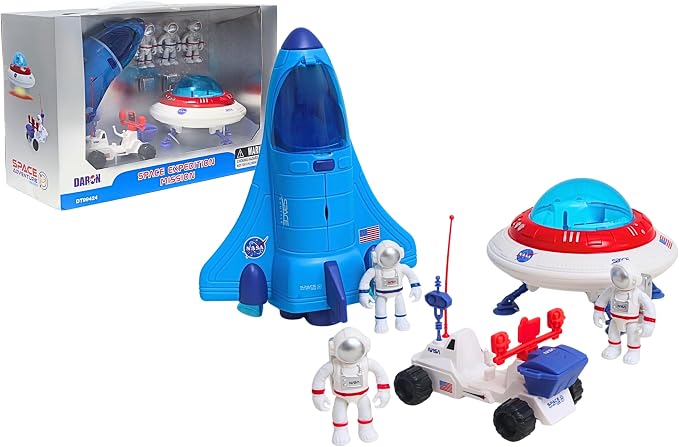 Space Adventure Space Shuttle Playset – Licensed Light & Sound Shuttle with Hovercraft, Space Buggy & Astronaut Figures, Plastic Space Toy & Collectible for Kids Ages 3+
