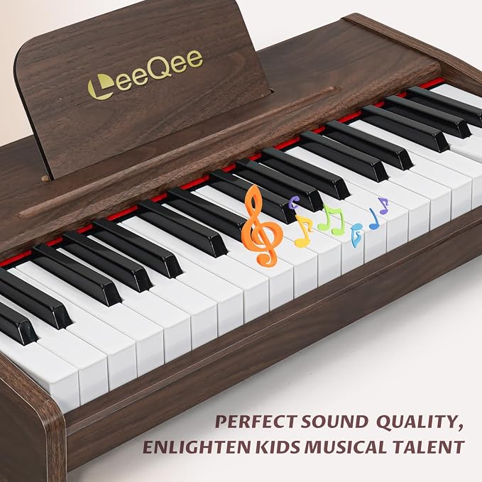 LeeQee 37-Key Wooden Kids Piano Keyboard Education Instrument Toy for Kids | Electronic Music Toy with Pro Sound, Educational Learning Modes - Best Toddler Educational Gift for Musicians 3+