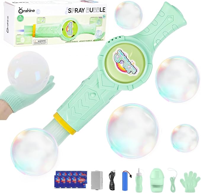 Fog Bubble Machine, Smoke Bubble Wand Machine Rechargeable with Lights & Sound Fog Game for Parties, Beaches, Summe (Green)