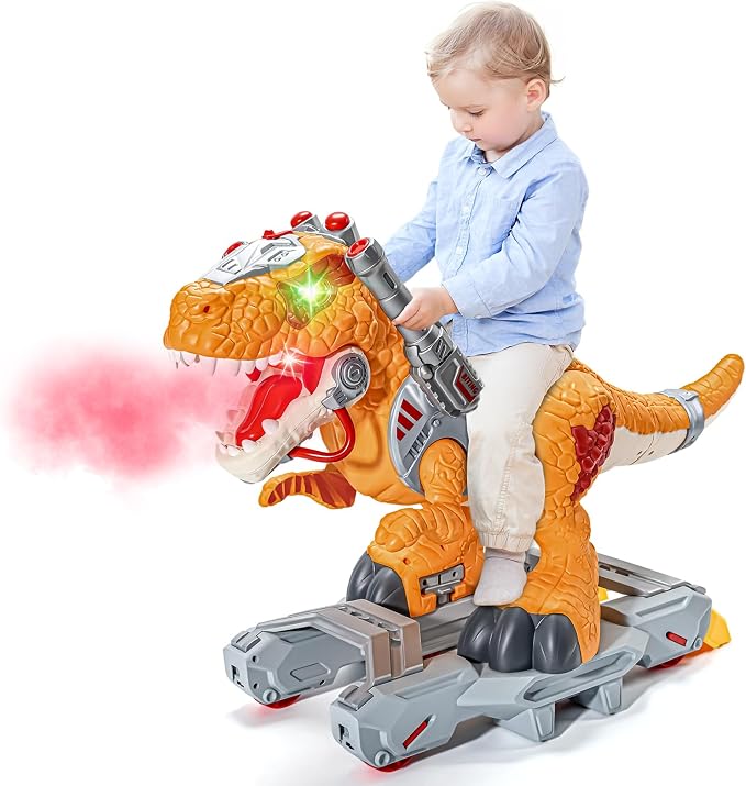 Kids Electric Dinosaur Ride On Toys, Toddler Ride On Cars with Music, Light & Smoke, Preschool Kids Scooter Foot-to-Floor Walker, Toddler Electric Car Toy Chrismas Birthday Gifts Indoor Outdoor,Yellow