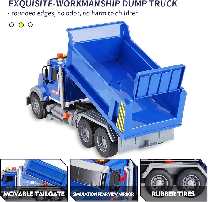 haomsj Big Dump Truck Toy Light Up & Moveable Lifting Back Garbage Push and Go Car Plastic Beach Construction Toy Vehicles for Kids Boys and Girls (Dump Truck)