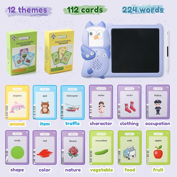 Talking Flash Cards,LCD Writing Tablet,2-in-1 Kids Educational Learning Toys,Autism Sensory Toys for Autistic Children，224 Sight Words Educational Learning Toddler Toys