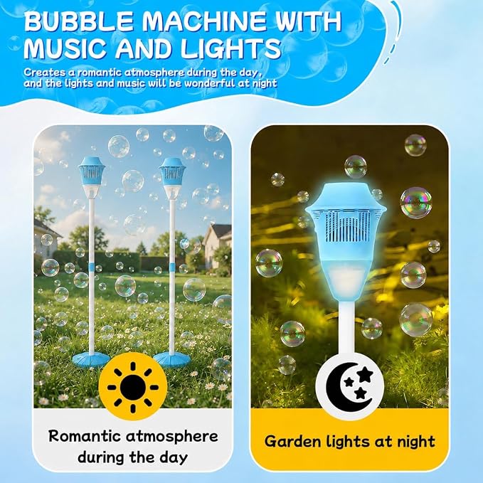 Automatic Bubble Machine for Kids, 2026 New Standing Bubble Maker with Lights & Music, Height Adjustable Up to 47'', Rechargeable Bubble Blower Toys Bubbles Machine for Wedding Party (Blue)