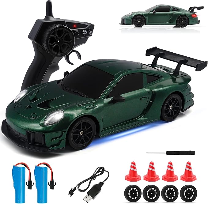RC Drift Car, 1:24 4WD Remote Control Cars Vehicle with LED Light,2.4GHz 20KM/H High Speed RC Cars with Two Batteries & Drifting Tires Racing Sport Toy for Adults Boys Girls Kids