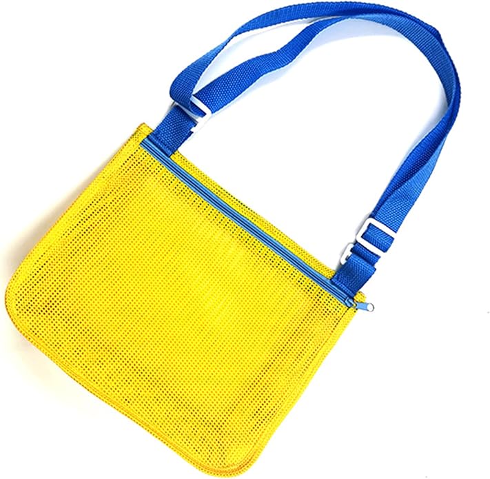UTTPLL Colorful Mesh Beach Bag Adjustable Kids Quick Dry Net Tote for Seashell Collecting Sand Toy Swimming Accessories