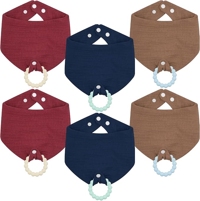 6-Pack Baby Bandana Drool Bibs & Teething Toys for 0-24 Months, Safety for Newborns and Toddlers