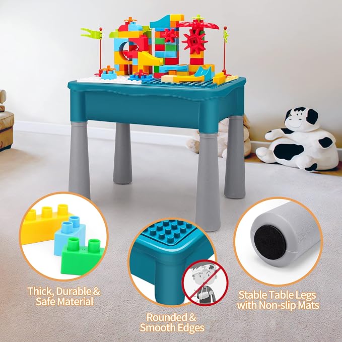 BEAURE 5-in-1 Multi Activity Sand Water Play Table, Double-Sided Kids Activity Table with Storage, 105pcs Marble Run Building Blocks Sensory Table for Kids Toddler Boys Girls