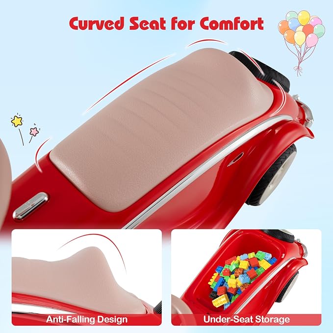 Costzon Toddler Ride On Toy, Classic Foot to Floor Sliding Car w/Steering Wheel, Horn, Headlights & Under Seat Storage, Kids Push Ride-Ons, Retro Baby Ride On Toys for Boys Girls 19-36 Months (Red)