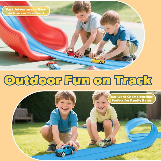 Flexible Race Track for Kids Flexible Car Track 15Ft Race Track Compatible with Diecast 1/64th Cars, Flex Tracks Roll Up Car Ramp Toy with Strong Suction Cups