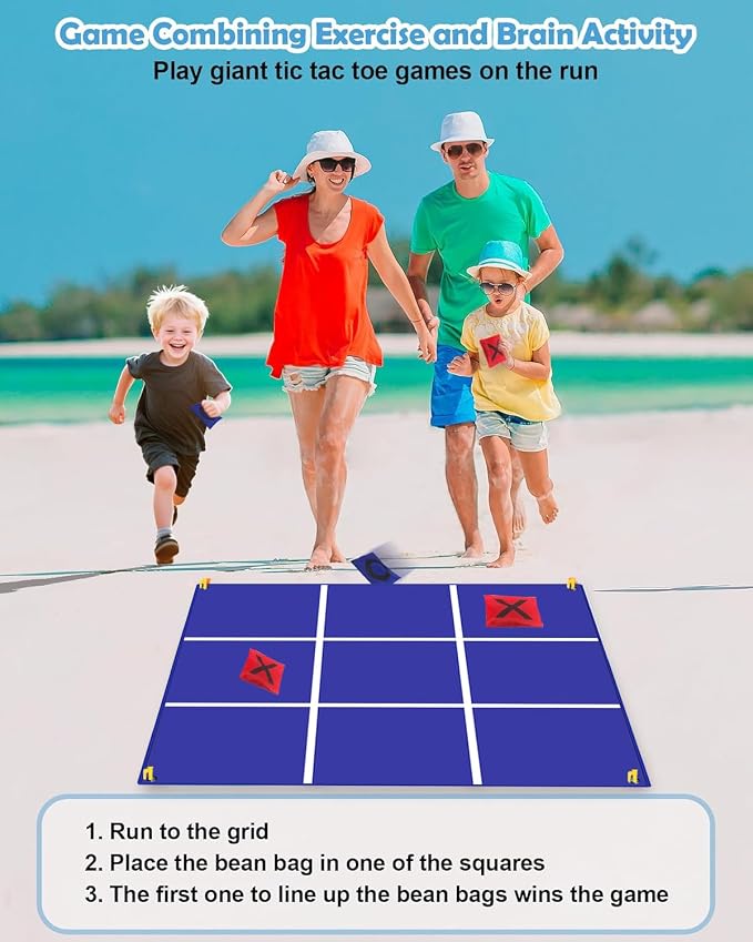 Outdoor Giant Tic Tac Toe Yard Games Double-Sided with Bean Bag Toss Mat, 26" Dart Board with Sticky Balls, Soft Plastic Cones Ring Toss Game for Kids Adults Family Indoor Outside Carnival Lawn Games