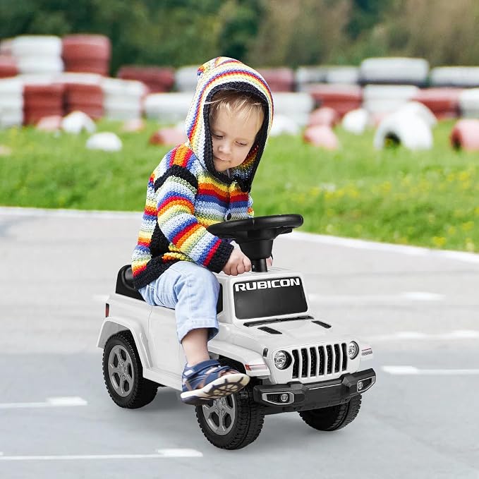 OLAKIDS Ride On Push Car, Licensed Jeep Foot-to-Floor Toddler Sliding Racer with Engine Sound, Horn, Under Seat Storage, Baby Walking Toy Gift for Boys Girls Kids Age 1.5-3 (Ivory)