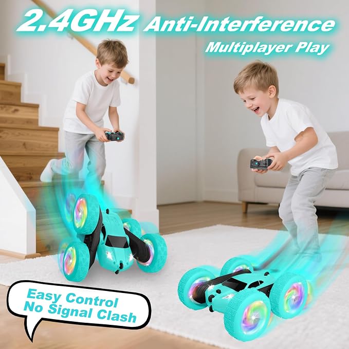 Remote Control Car, Stunt RC Cars, 2.4GHz Double Sided 360° Flips RC Crawler, Outdoor Toys for Kids Ages 4-8, Upgraded USB-C Modular Battery, 5 6 7 8 9 10 +Year Old Boys Birthday Gifts MintGreen