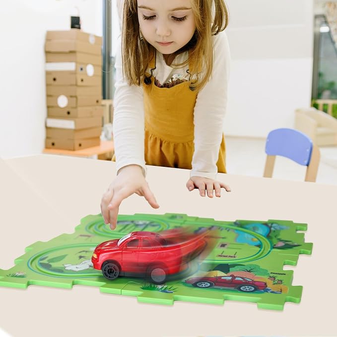 4 Year Old Boy Birthday Gift, Puzzle Racer Kids Car Track Set Puzzle Racer Car Track Set with Roadmap Puzzle Track Car Play Set Toys for 4 Year Old Boys (E-Land, Set3-5Pcs)