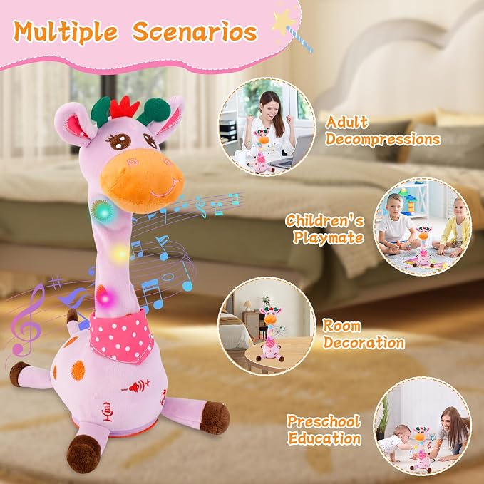 Dancing Talking Giraffe Toy, Stuffed Animal Baby Toy Repeating What You Say, Glowing Musical Giraffe Gifts for Toddlers 1-3 Years Old, for Kids (Purple Giraffe)