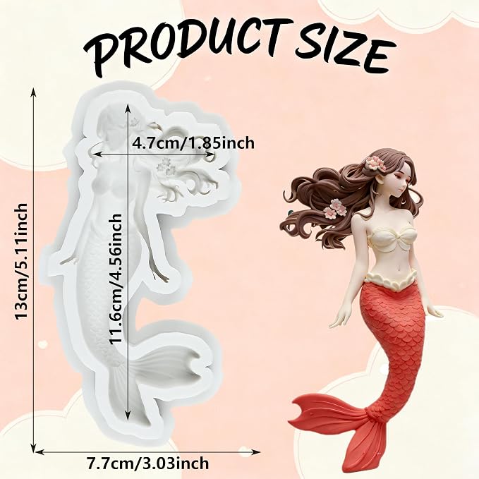 Mermaid Polymer Clay Molds Mermaid Girl Silicone Mold for Jewelry Making Epoxy Resin Casting Air Dry Polymer Clay Craft