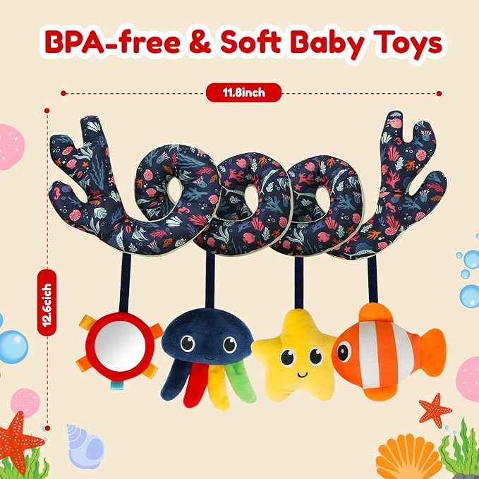 TSYAN Spiral Car Seat & Stroller Activity Toy,Car Seat Toys for Babies 0-6 Months Boy,Baby Spiral Hanging Plush Activity Toys Thank You Gifts for Newborn 0 3 6 9 12 Months Baby Boys Girls