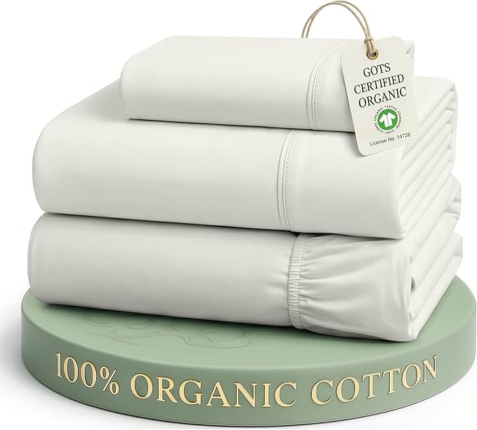 LANE LINEN Twin Sheet Set 100% Organic Cotton Percale Soft - Glacier Grey | Twin Sheet Set, 100% Organic Cotton Percale - Crisp Hotel-Style Feel, Soft From The First Wash, Crisp Cool Percale Weave