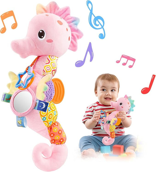 LIGHTDESIRE Baby Toys Sensory Musical Seahorse Soft Plush Stuffed Animals | Infant Toys with Teething Crinkle & Rattles for Newborn 0-3-6-12 Months Tummy Time Toys for Boys Girls Birthday Shower Gifts