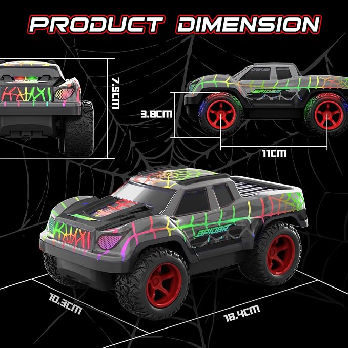 Spider RC Car for Kids, Remote Control Car with Color-Changing LED Body Lights, 2.4GHz RC Racing Toy with 50m Control Range, Great Value Gift for Boys Girls 6 7 8 9 Black